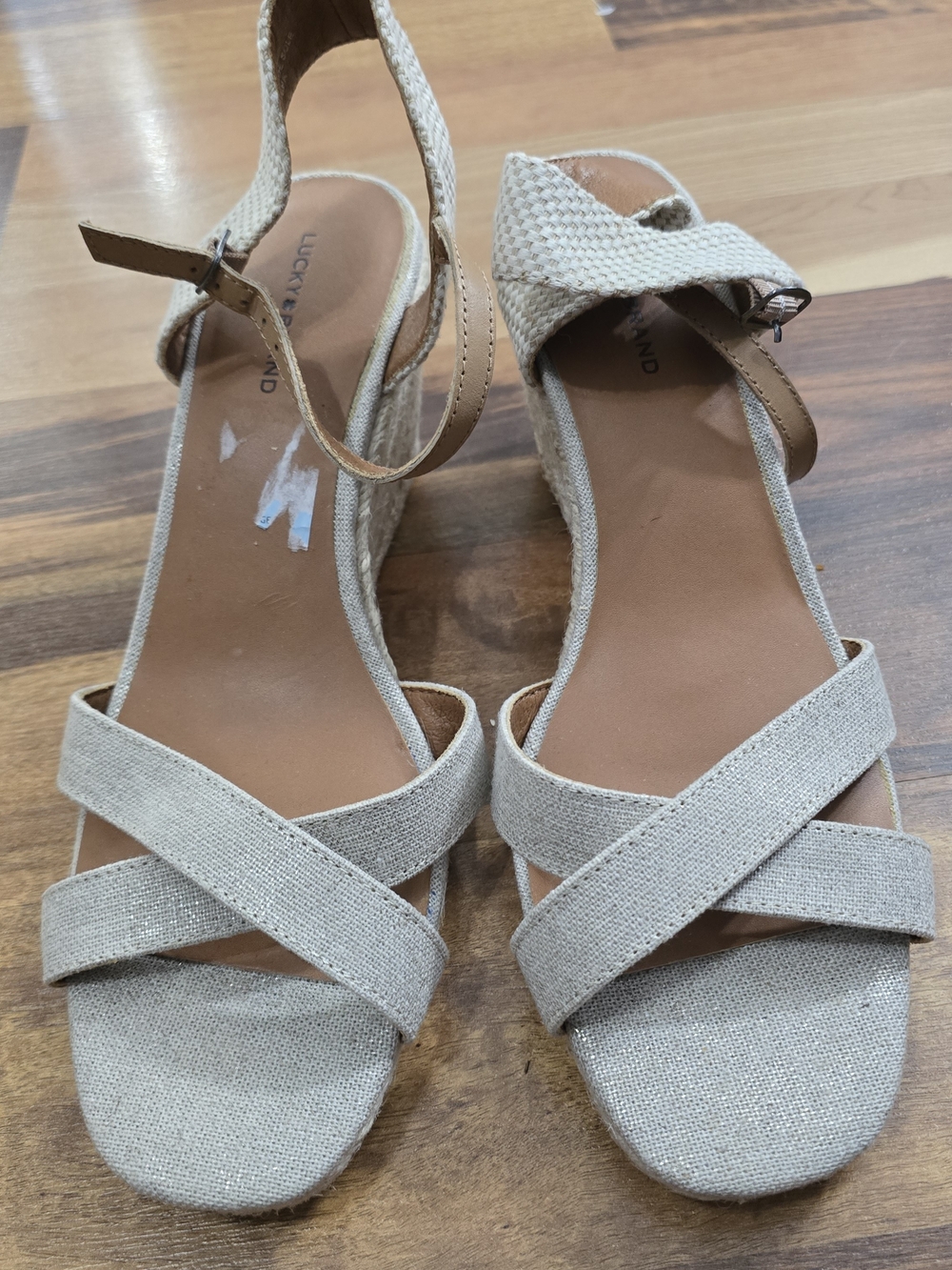 Lucky Brand Natural Linen-Look Espadrille Wedge Sandals
